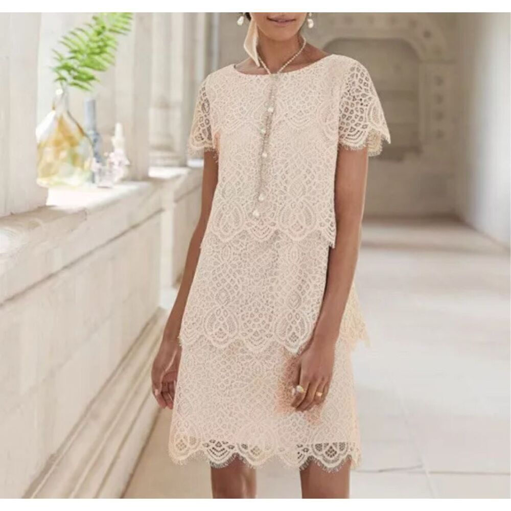 Sundance Tiered Julia Lace Dress Size Petite small Short Sleeves Cream